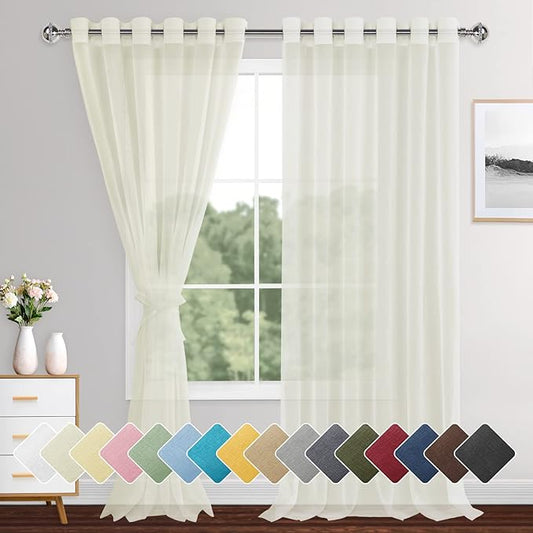 XWZO Sheer Curtains for Bedroom, Light Filtering & Breathable Extra Wide Grommet Voile Window Curtains for Living Room, Home Decor with Tiebacks, Cream, Set of 2 Panels, 70 x 95 Inches Long