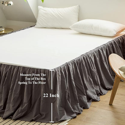 BISELINA French Linen Bed Skirt with Pleated Frills 22-Inch Tailored Drop Natural Flax Cotton Blend Dust Ruffle Soft Cozy Farmhouse Bedding (22" Queen, Ruffle Dark Grey)