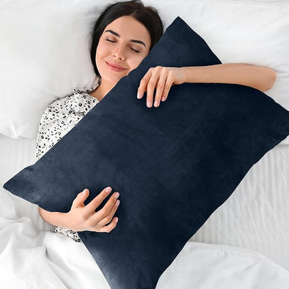 BEDELITE Flannel Pillow Cases Queen Size Set of 2, Super Soft Fleece Pillowcases with Zipper for Bedroom, Sofa, Couch,Luxury Cozy Fuzzy Velvet Pillow Shams for All Seasons(20x30 Inches,Navy)