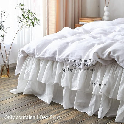 BISELINA White Ruffled Bed Skirt 18-Inch Tailored Drop Cotton Voile Dust Ruffle Soft Cozy Elegant Luxurious Bedding (18" King, White)