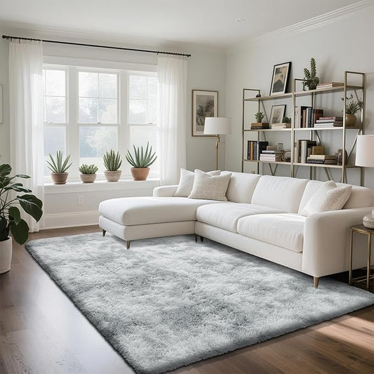 Fluffy Rug Shaggy Area Rug, Mottling Grey 4x6 Area Rugs for Bedroom, Small Bedside Rug, Soft Fluffy Shaggy Entryway Throw Rugs for Living Room Bedroom Kids Room Home Decor