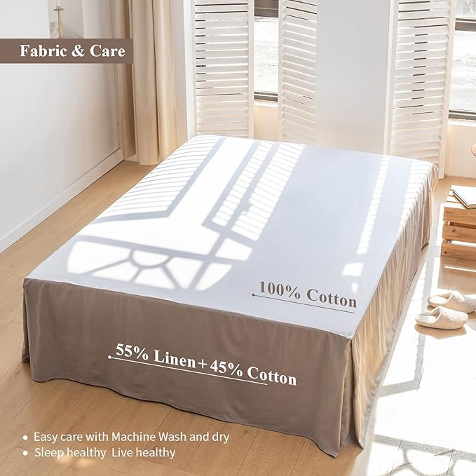 BISELINA French Linen Bed Skirt with Pleated Corner 18-Inch Tailored Drop Natural Flax Cotton Blend Basic Dust Ruffle Soft Cozy Farmhouse Bedding (18" Twin, Basic Grey)