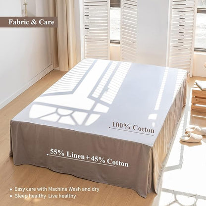 BISELINA French Linen Bed Skirt with Pleated Corner 18-Inch Tailored Drop Natural Flax Cotton Blend Basic Dust Ruffle Soft Cozy Farmhouse Bedding (18" King, Basic Grey)