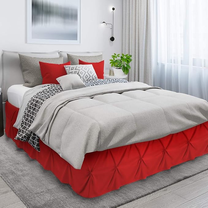 Nestl Red Bed Skirt Twin Size, Pinch Pleat Twin Bed Skirt, 14" Inch Drop Twin Bedskirt, Hotel Quality Red Bed Skirts, Premium Microfiber Bedskirt for Twin Bed, Red Twin Bed Skirt
