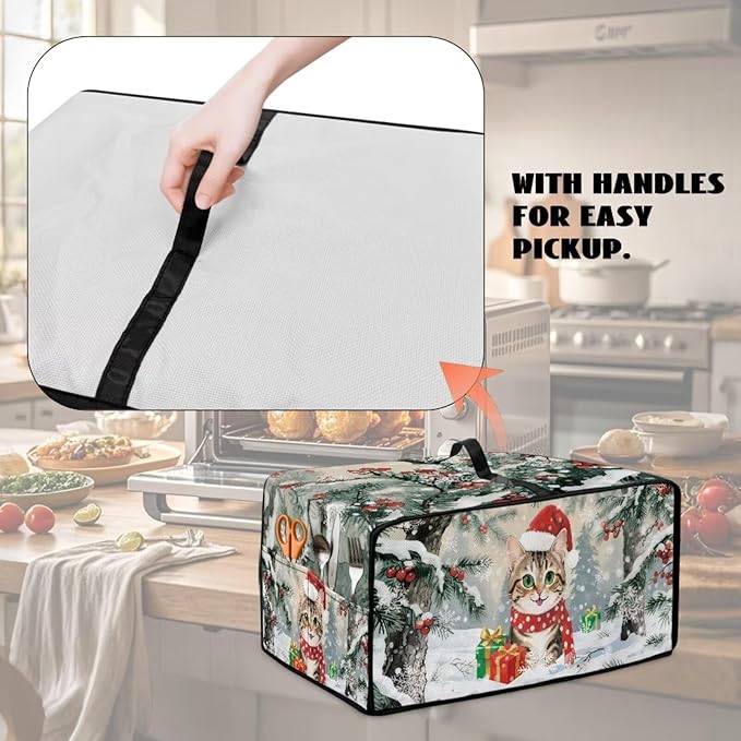 Air Fryer Toaster Oven Dust Cover Dust Protection Countertop Convection Oven Cover Stain-resistant Kitchen Appliance Protector for Christmas Winter, S, Cat Snowy Tree Print