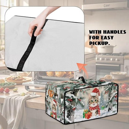Air Fryer Toaster Oven Dust Cover Dust Protection Countertop Convection Oven Cover Stain-resistant Kitchen Appliance Protector for Christmas Winter, L, Cat Snowy Tree Print