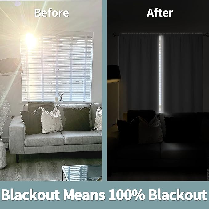 BGment Thermal Insulated 100% Blackout Curtains for Bedroom with Black Liner, Double Layer Full Room Darkening Noise Reducing Rod Pocket Curtain (42 x 63 Inch, Pure White, 2 Panels)