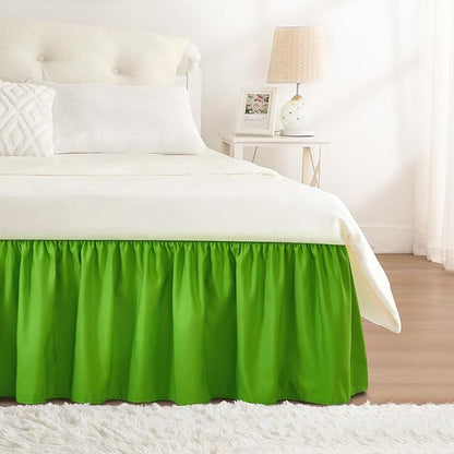 RIMELA Green Bed Skirt Queen Size 18 Inch Drop, Elastic Bed Skirting for Bed Base and Frame, Bedding Dust Ruffle Easy to Install, Lightweight Wrap Around Adjustable Bedskirt
