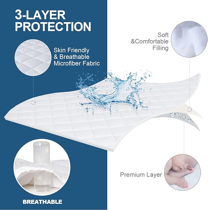 Split King Mattress Topper Protector Pad for Adjustable Bed Cover, Quilted, Breathable, Absorbent, Fitted Sheet Style, Machine Washable
