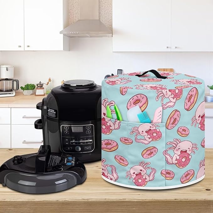 Axolotl Kitchen Appliance Covers, Dust Cover for 6 qt Air Fryer & Pressure Cooker Kitchen Appliance Accessories with Storage Pockets, Machine Washable