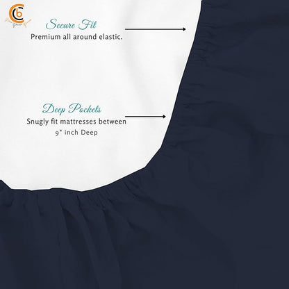 Twin Size Cot Sheet Set 25" x 75" x 9" 3 Piece - Cot Size Fitted Sheets fits Upto 9" with Narrow Twin/Camp Bunk/Rvs Bunk/Guest Beds/Trifold Mattress,Twin Sheet Set, Navy Blue