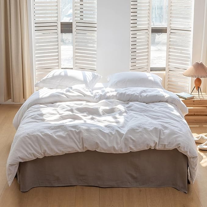 BISELINA French Linen Bed Skirt with Pleated Corner 18-Inch Tailored Drop Natural Flax Cotton Blend Basic Dust Ruffle Soft Cozy Farmhouse Bedding (18" King, Basic Grey)