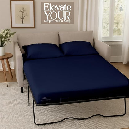 Sleeper Sofa 4 Piece Bed Sheet Set Premium Quality 100% Cotton 500 Thread Count, Smooth & Super Soft Sateen Weave, Extra Soft Bed Sheets, Wrinkle Free, 6 Inch Deep Pocket (Full, Navy)