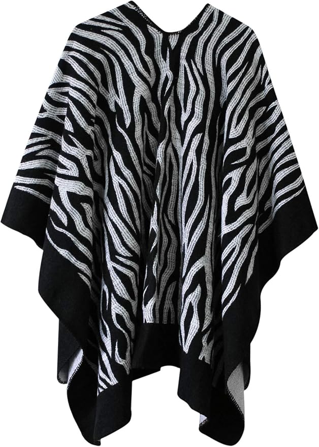 Women's Vintage Pattern Open Front Poncho Cape Shawl Winter Shawl Wraps
