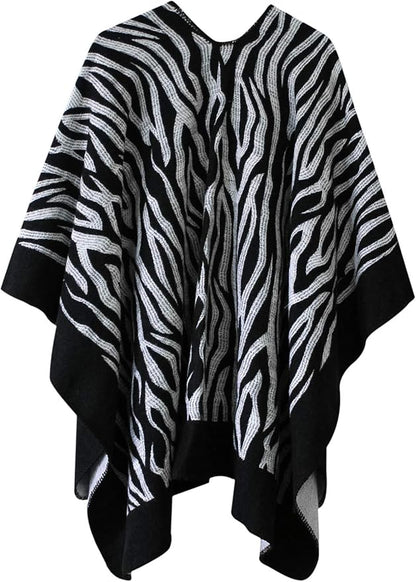 Women's Vintage Pattern Open Front Poncho Cape Shawl Winter Shawl Wraps