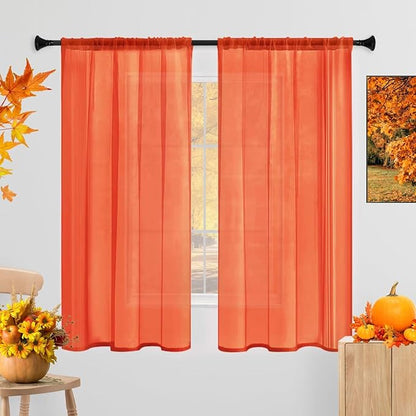 Sheer Curtains 72 Inches Long 2 Panels, Rod Pocket Short Curtain for Kitchen, Bedroom, Cafe Window(Burnt Orange 38" W x 72" L)