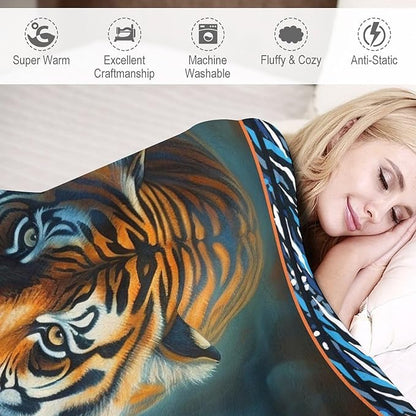 Tiger Blanket Tiger Throw Blankets for Couch Sofa Decor Soft Cozy Fleece Flannel Gifts for Men Women Adults Lover 50"x60"