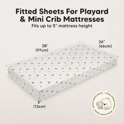 2-Pack Mini Crib Sheets Fitted - 38x26 Pack N Play Sheets for Pack and Play Mattress, Organic Cotton, Soft & Breathable Playard Bedding, Neutral Mini Toddler Bed Cover for Boys, Girls (Cosmo)