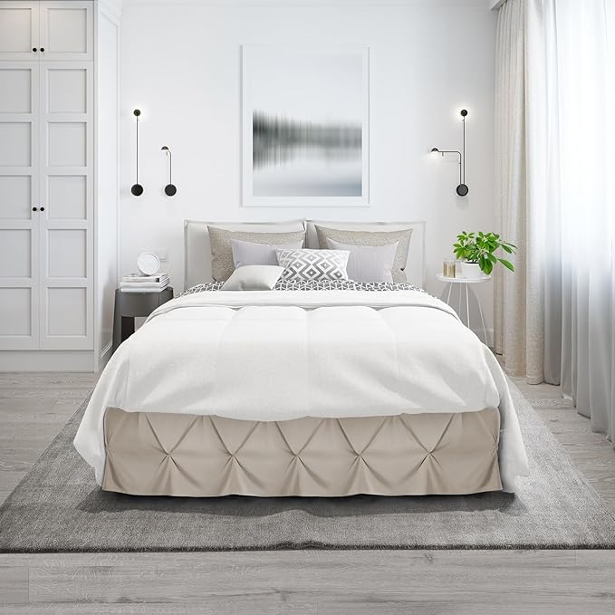 Nestl Linen Bed Skirt Cal King Size, Pinch Pleat Cal King Bed Skirt, 14" Inch Drop Cal King Bedskirt, Hotel Quality Linen Bed Skirts, Microfiber Bedskirt for Cal King Bed, Linen Cal King Bed Skirt