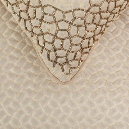 The HomeCentric King/Queen/Twin Ivory & Gold Decorative Full 68"x18" Bed Runner with Pillow Cover, Mosaic & Beaded Bed Scarf on Jacquard Fabric - Tessellation