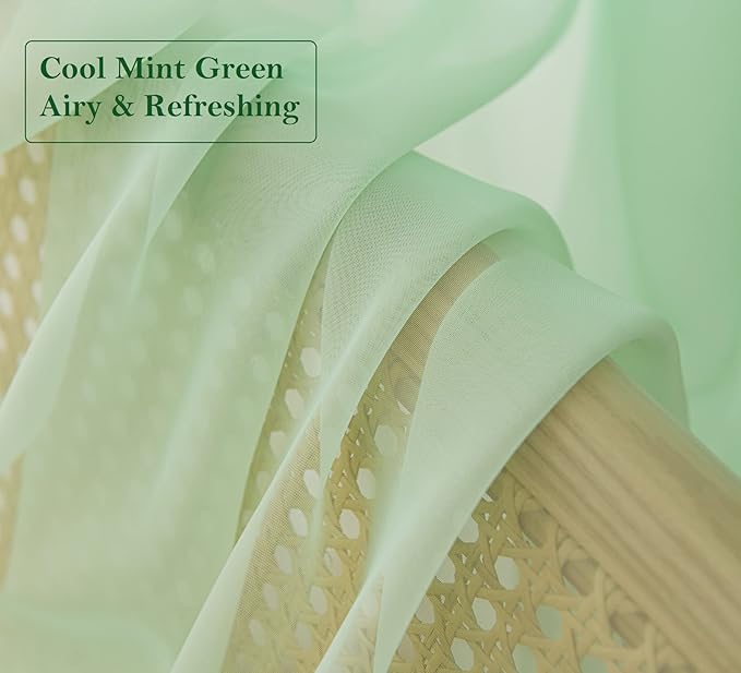 PI Green Sheer Curtain Short Panels,Eyelets Top Natural Voile Backdrop for Dining Room/Kitchen 2 Panels (W52 X L63, Mint Green)