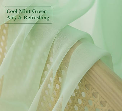 PI Green Sheer Curtain Short Panels,Eyelets Top Natural Voile Backdrop for Dining Room/Kitchen 2 Panels (W52 X L63, Mint Green)