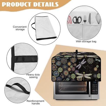 Boho Mandala Dragonfly Print Toaster Oven Cover Dust-Proof Microwave Oven Cloth Cover with Storage Pockets Waterproof Kitchen Machine Covers Case Protections Protector, S