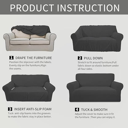 Easy-Going Stretch Oversized Sofa Slipcover 1-Piece Sofa Cover Furniture Protector Couch Soft with Elastic Bottom for Kids, Polyester Spandex Jacquard Fabric Small Checks Dark Gray