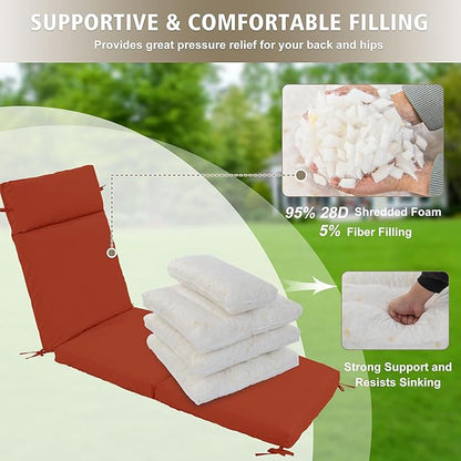 Chaise Lounge Cushion 80x26x3 Inch ?Set of 2 Outdoor Lounge Chair Cushions, Lounger Pad Replacement with Fade-Resistant, Removable & Machine-Washable Covers, Ideal for Patio Chaise Chairs, Rust