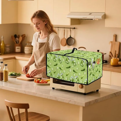 Toaster Oven Dust Cover with Storage Pockets, Dust-Proof Kitchen Appliance Protector for Small Appliances Convection Ovens, L, 18.5 x 22.5 x 13 Inches, Cucumber Print Green