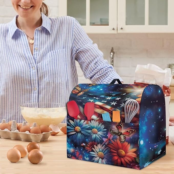American Flag Stand Mixer Cover Dust Covers for 4.5qt-5qt Stand Mixer Daisy Butterfly Mixer Cover Protector Compatible with 4.5-5 Quart Kitchen Aid Mixer