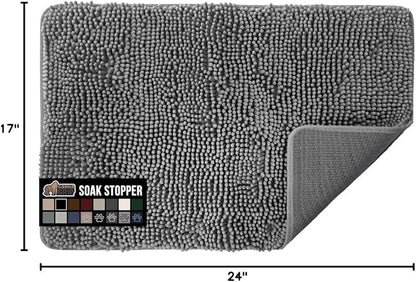 GORILLA GRIP SOAKSTOPPER Dog Door Mat, Machine Washable Rug Absorbent Doormat Captures Moisture Mud Dirt, Quick Dry Soft Chenille Entryway Rugs Indoor Entrance Mats for Dog Paws, 24x17 Gray