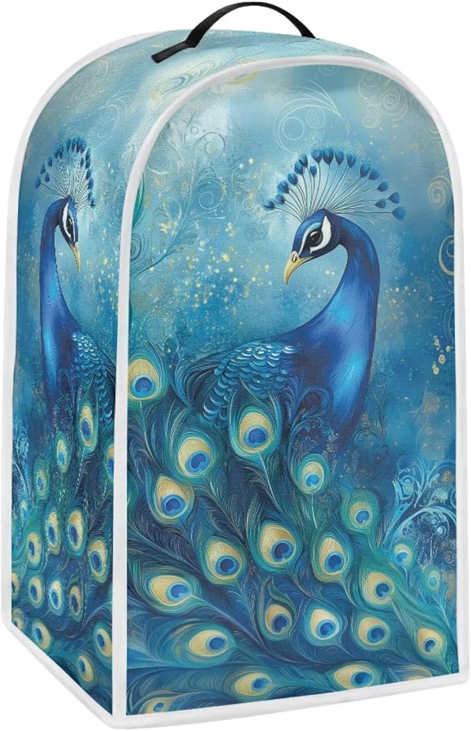 Talayituse Blue Peacock Print Blender Dust Cover, Fingerprint Protection Cover for Stand Mixer or Coffee Machine, Home Kitchen Appliance Covers for Stain Dust Resistant Supplies
