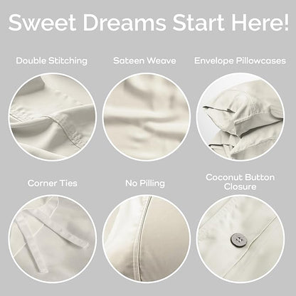 Duvet Cover Set - 100% Viscose Derived from Bamboo Duvet Cover Queen Size, 3 PC Luxury Cooling Duvet Cover for Hot Sleepers, Silky Buttery Soft Comforter Cover & 2 PC Queen Pillowcases, Ivory