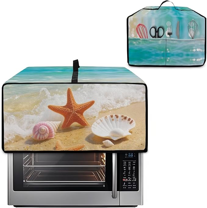Air Fryer Toaster Oven Dust Cover Countertop Microwave Dust Cover Protector, Compatible with Convection Oven, L, 18.5 x 22.5 x 13 Inches, Beach Starfish Sea Shell
