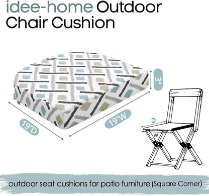 idee-home Outdoor Chair Cushions Set of 2, Thick 19" x 19" x 3" Outdoor Seat Cushions Patio Furniture Waterproof with Ties, Dining Pads