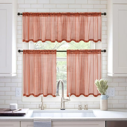 MIULEE Short Sheer Curtains 30 Inch Length for Kitchen Bathroom Cafe Half Window Treatment, Terracotta Rod Pocket Tier Fall Curtains 2 Panels 29x30 Inches Long, Burnt Orange