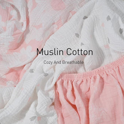 Gllquen Baby Muslin Bassinet Sheets 3 Pack, Breathable Elastic Cozy Fitted Cotton Bassinet Mattress Sheet for Baby Boy Girls, Fit for Hourglass Oval Rectangular Cradle Pad Sheets 33"x17" (Pink)