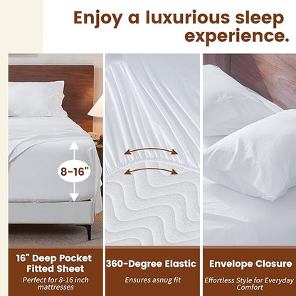100% Linen Sheets King Size,Breathable & Durable 4-Piece Bed Flax Sheet Set,Soft All-Season Bedding for Hot Sleepers 16" Deep Pocket Oeko-TEX Certified,（King, White）