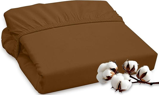 ROYALE LINENS 300 Thread Count 100% Long Staple Combed Cotton Fitted Sheet California King - Super Soft Deep Pocket Bottom Sheet - Fitted Sheets Only - Elastic Sheets (Cal King, Chocolate)