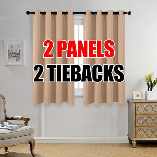 MIUCO Room Darkening Grommet Thermal Insulated Blackout Window Curtains Panels for Gilrs Room Window 1 Pair 52x63 Inch Taupe, Bonus 2 Tie Backs Included