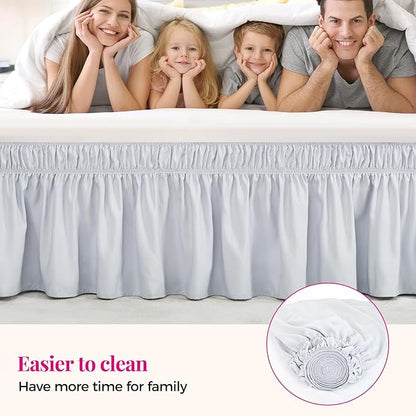 RIMELA Ice Grey Bed Skirt Queen Size 18 Inch Drop, Elastic Bed Skirting for Bed Base and Frame, Bedding Dust Ruffle Easy to Install, Lightweight Wrap Around Adjustable Bedskirt