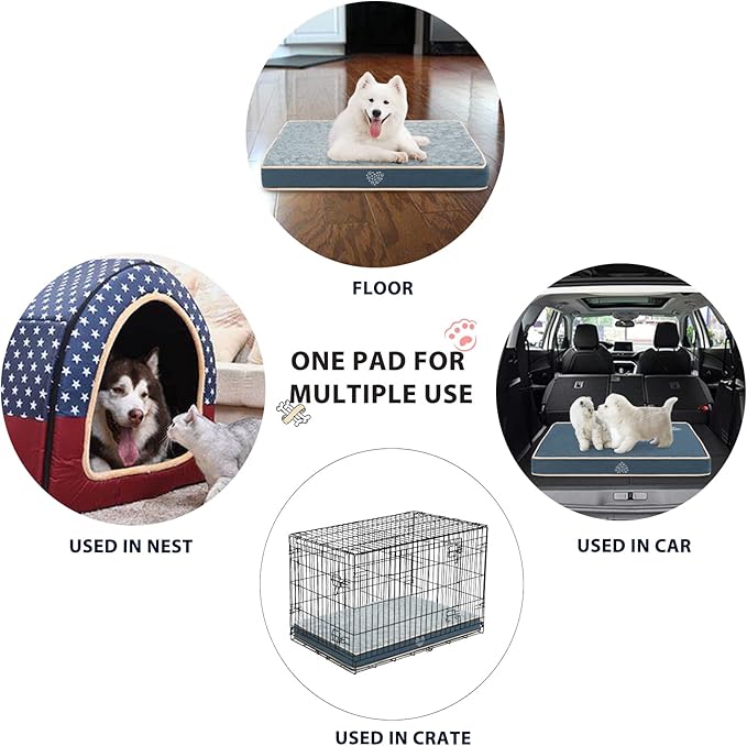 VANKEAN Waterproof Dog Crate Pad Bed Mat Reversible (Warm&Cool), Removable Washable Cover & Waterproof Inner Lining, Pet Crate Mattress for Cats and Dogs, Joint Relief Dog Bed for Crate, Navy-X-Large