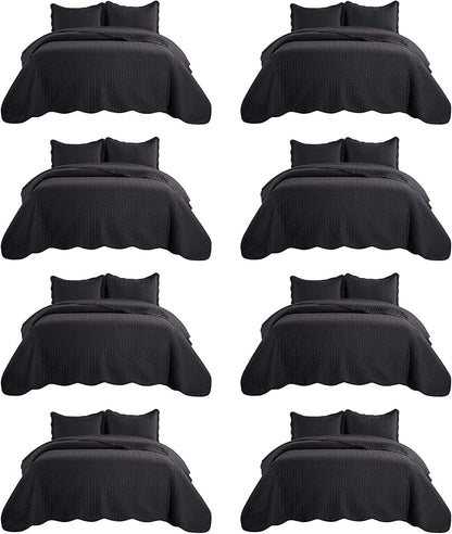 IR Imperial Rooms 8 Pack California King Quilt Bedding Set (118"x106") - Bulk Wholesale for Hotels, Guest Bedroom & Airbnbs - Lightweight Microfiber Reversible Embossed Quilts Bedspread (Black)