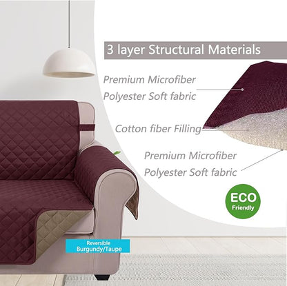 U-NICE HOME 4 Seater Sofa Cover 91 Inch Large Couch Covers for 4 Cushion Couch with Elastic Straps Water Resistant Furniture Protector Cover for Pets Cat (Sofa XX-Large, Burgundy/Tan)