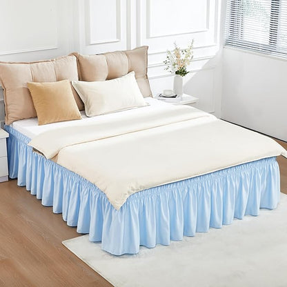 RIMELA Light Blue Bed Skirt Queen Size 18 Inch Drop, Elastic Bed Skirting for Bed Base and Frame, Bedding Dust Ruffle Easy to Install, Lightweight Wrap Around Adjustable Bedskirt
