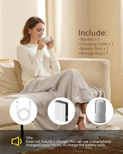 Rechargeable Warming Blanket with Battery Pack, Cordless Heated Throw for Home, Office, Car & Travel — Portable Wearable Shawl Design, Soft Cozy Fabric, Fast Heat Technology for People Who Always Cold
