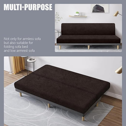 molasofa Leather Like Stretch Futon Slipcover Armless Sofa Cover Furniture Protector with Elastic Bottom, Soft and Washable Futon Cover for Sofa Bed （Extra Large，Chocolate）