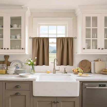 BGment Taupe Small Blackout Curtains 36 Inches Length - Short Thermal Insulated Drapes with Rod Pocket Room Darkening Privacy for Bathroom Kitchen, 34 x 36 Inch, 2 Panels