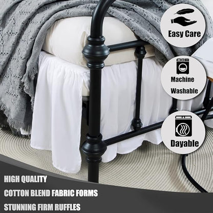 TSUTOMI Bed Skirt Twin Size Ruffled Bed Skirt with Split Corners, 14 Inch Drop Dust Ruffle Bed Skirts with Platform, Gathered Style, 100% Microfiber, White